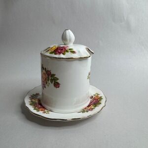 Cottage Rose Fine Bone China Jam Honey Pot with Lid and Saucer Floral Taiwan
